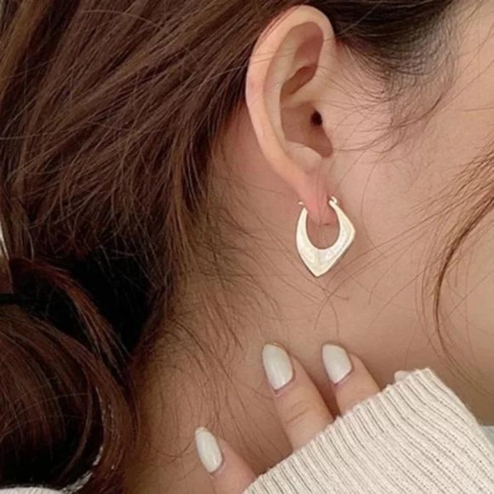 925 STERLING SILVER IRREGULAR HOOP EARRINGS, NICE EARRINGS, CUTE EARRINGS